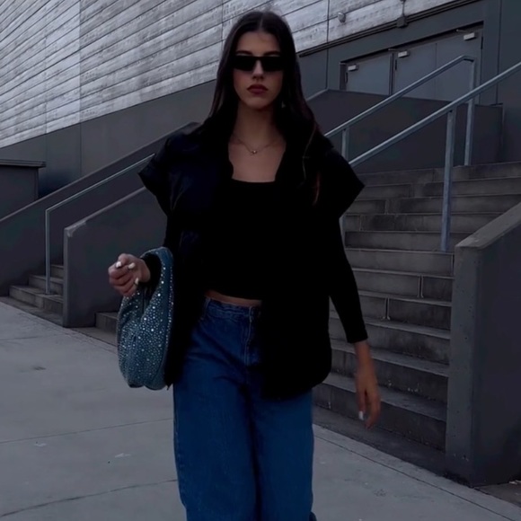 ZARA DIAMANTE OVAL SHAPED DENIM BAG - Picture 11 of 15